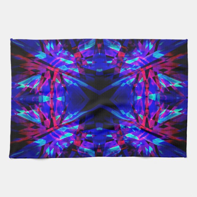 Blue and red kaleidoscope pattern tea towel (Horizontal)