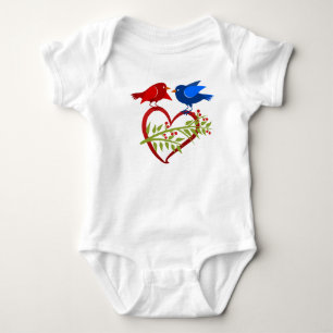 Blue and Red Lovebirds with Heart & Berry Branch Baby Bodysuit