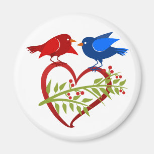 Blue and Red Lovebirds with Heart Magnet
