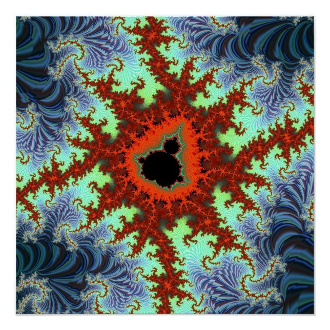 Blue and Red Mandelbrot Fractal Poster (Front)