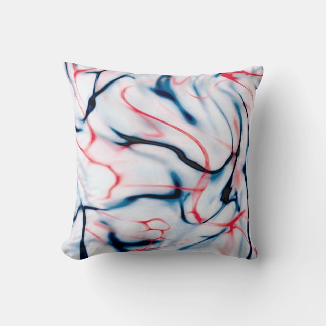 Blue and Red Marble Swirl Effect Throw Pillow (Front)