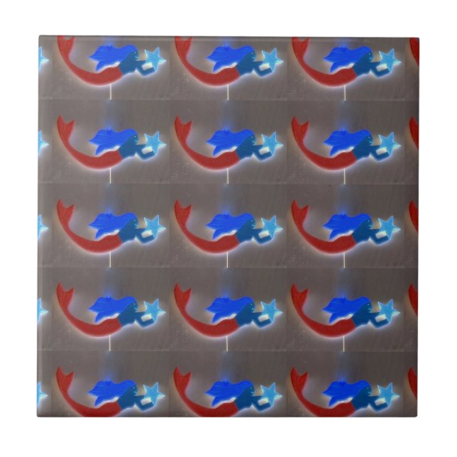 blue and red mermaids tile (Front)