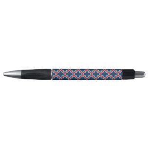 Blue and Red Moroccan Trellis, Lattice, Quatrefoil