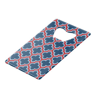Blue and Red Moroccan Trellis, Lattice, Quatrefoil