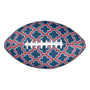 Blue and Red Moroccan Trellis, Lattice, Quatrefoil American Football