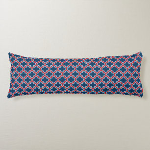 Blue and Red Moroccan Trellis, Lattice, Quatrefoil Body Cushion
