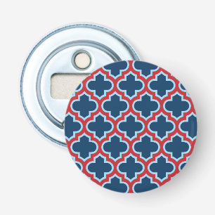 Blue and Red Moroccan Trellis, Lattice, Quatrefoil Bottle Opener