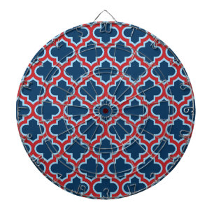 Blue and Red Moroccan Trellis, Lattice, Quatrefoil Dartboard