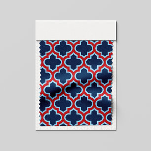 Blue and Red Moroccan Trellis, Lattice, Quatrefoil Fabric