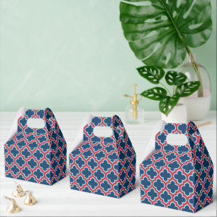 Blue and Red Moroccan Trellis, Lattice, Quatrefoil Favour Box