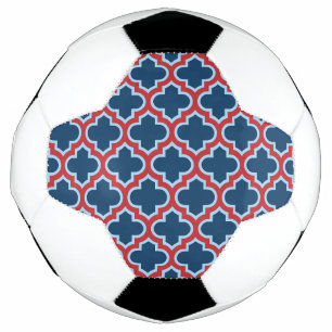 Blue and Red Moroccan Trellis, Lattice, Quatrefoil Football