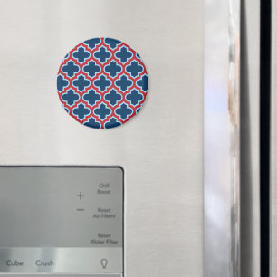 Blue and Red Moroccan Trellis, Lattice, Quatrefoil Magnet