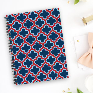 Blue and Red Moroccan Trellis, Lattice, Quatrefoil Planner