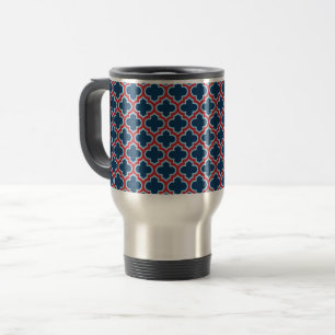 Blue and Red Moroccan Trellis, Lattice, Quatrefoil Travel Mug