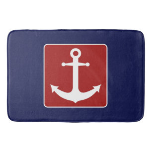 Blue and Red Nautical Anchor Bathmat