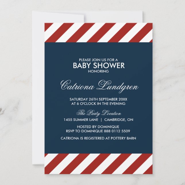 Blue and Red Nautical Baby Shower Invitation (Front)
