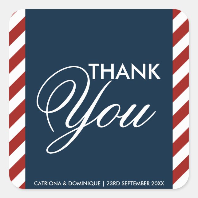 Blue and Red Nautical Wedding Thank You Sticker (Front)