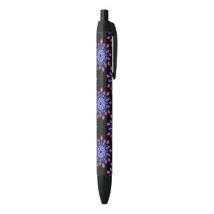 Blue and red neon flower black ink pen