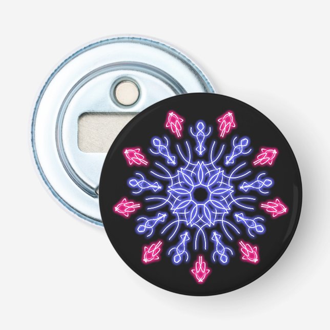 Blue and red neon flower bottle opener (Front)