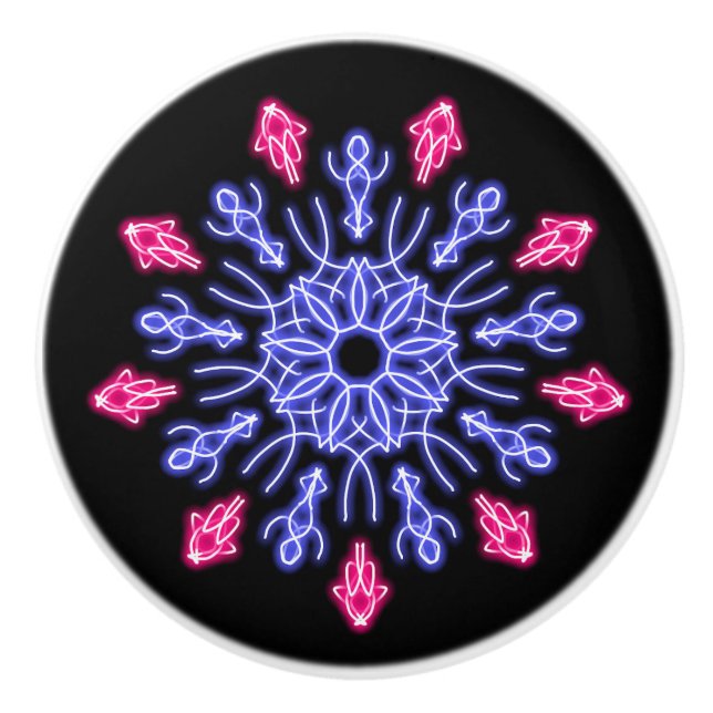 Blue and red neon flower ceramic knob (Front)