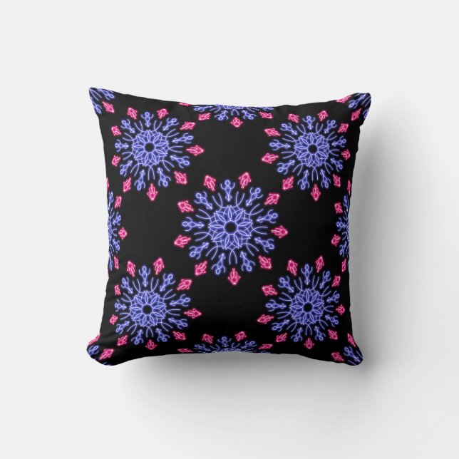 Blue and red neon flower cushion (Front)