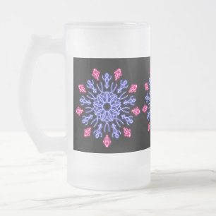 Blue and red neon flower frosted glass beer mug
