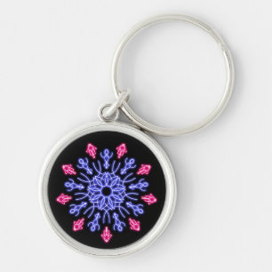 Blue and red neon flower key ring