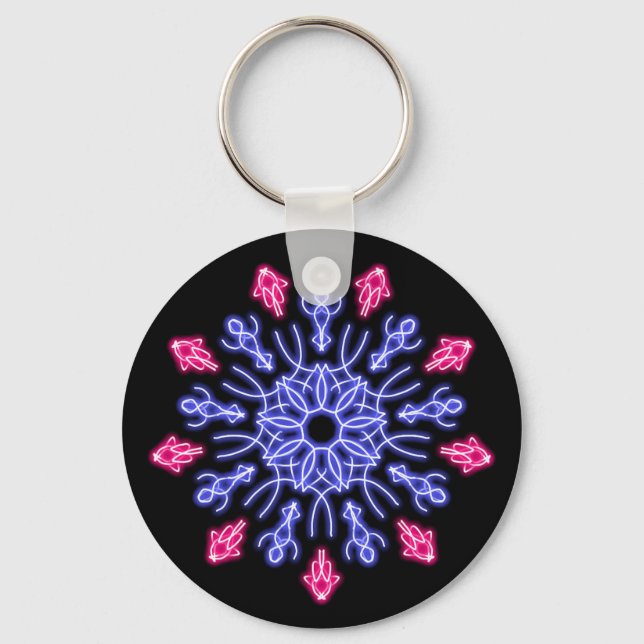 Blue and red neon flower key ring (Front)