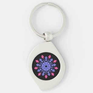 Blue and red neon flower key ring