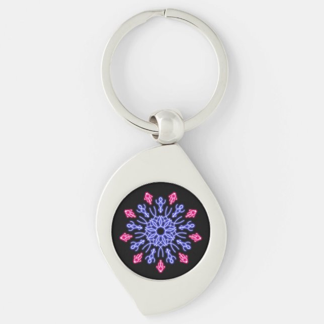 Blue and red neon flower key ring (Front)
