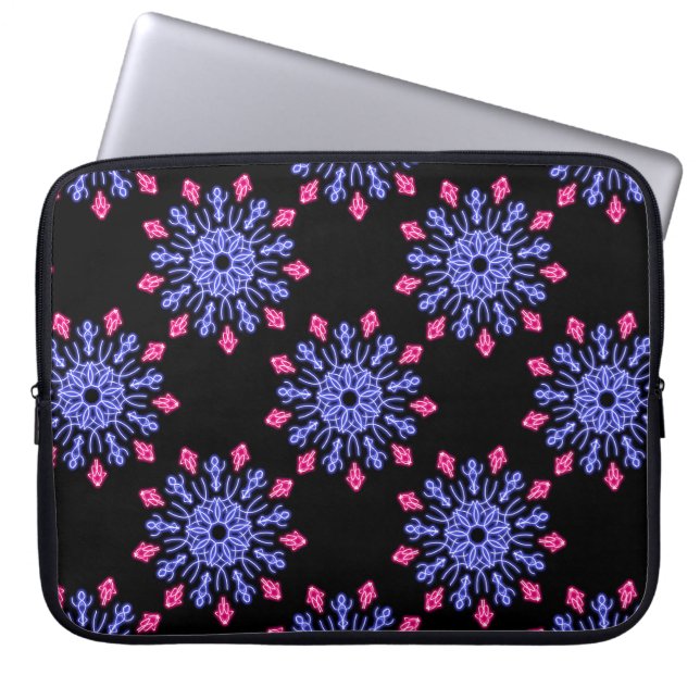 Blue and red neon flower laptop sleeve (Front)