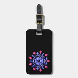 Blue and red neon flower luggage tag