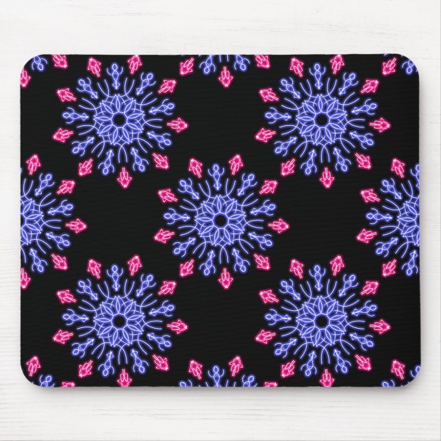 Blue and red neon flower mouse mat (Front)