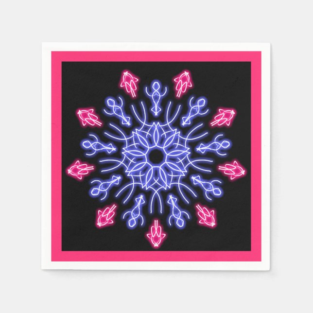 Blue and red neon flower napkin (Front)