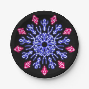 Blue and red neon flower paper plate