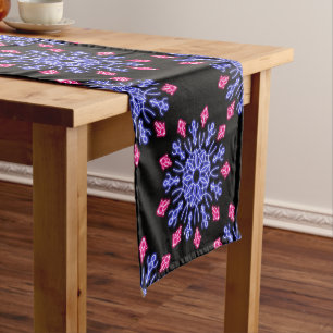 Blue and red neon flower short table runner