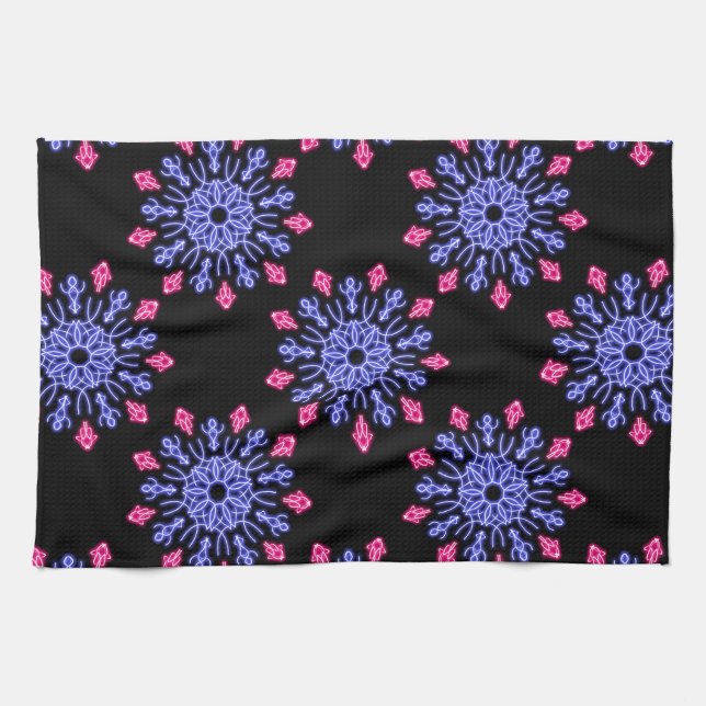 Blue and red neon flower tea towel (Horizontal)