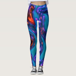 Blue and Red Neon Liquid Abstract Art Leggings