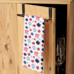 Blue and Red Paint Splatter Tea Towel