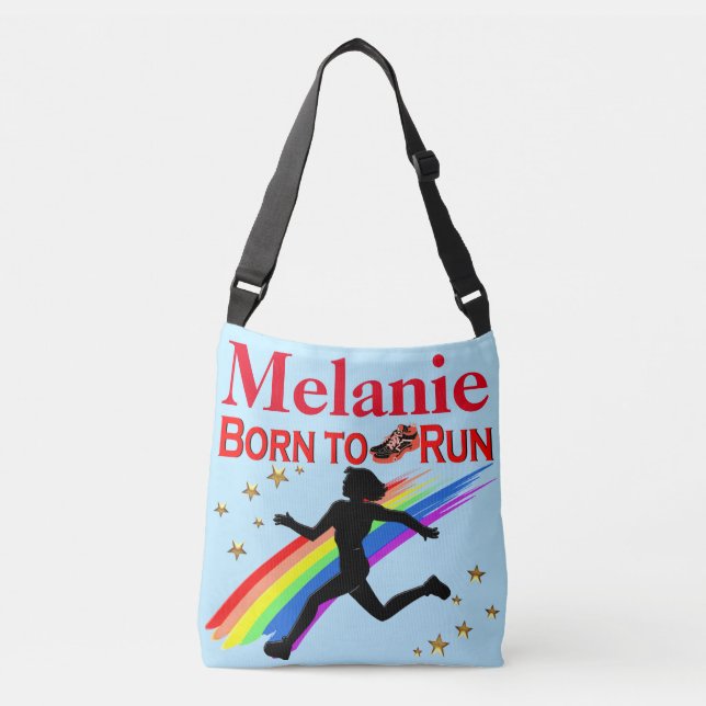 BLUE AND RED PERSONALIZED BORN TO RUN TOTE BAG (Front)