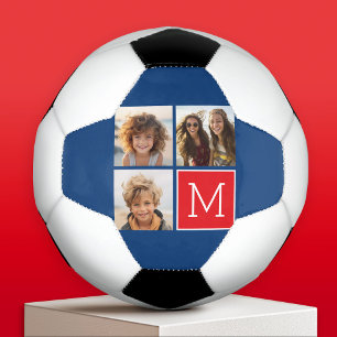 Blue and Red Photo Collage with Monogram Football