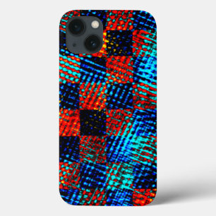 Blue and red plaid, dirty or stained fake iPhone 13 case