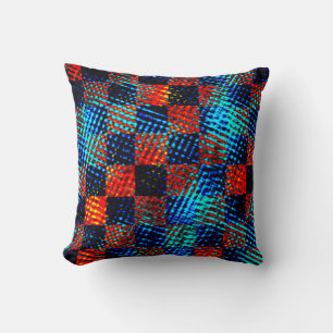 Blue and red plaid, stained or fake dirty cushion