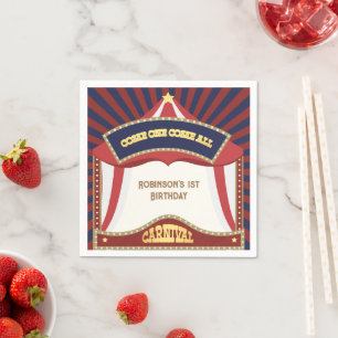 Blue and Red Retro Carnival birthday  Napkin