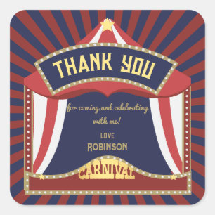 Blue and Red Retro Carnival birthday  Square Sticker