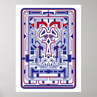 BLue and Red Retro Futurist Abstract Poster
