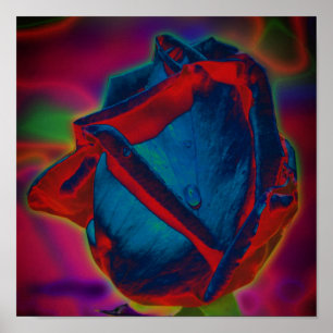 Blue And Red Rosebud Raindrop Abstract Floral Poster