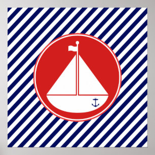 Blue and Red Sailboat Poster