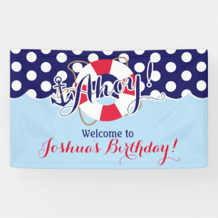 Blue and Red, Sailor, Nautical Birthday Banner