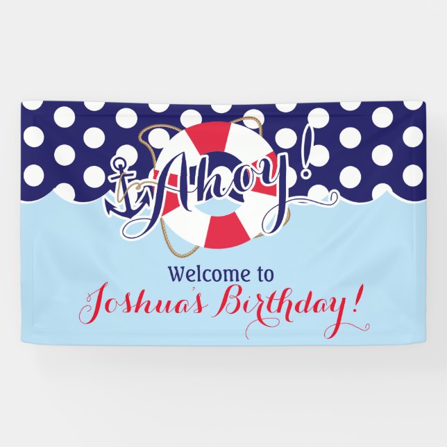 Blue and Red, Sailor, Nautical Birthday Banner (Horizontal)